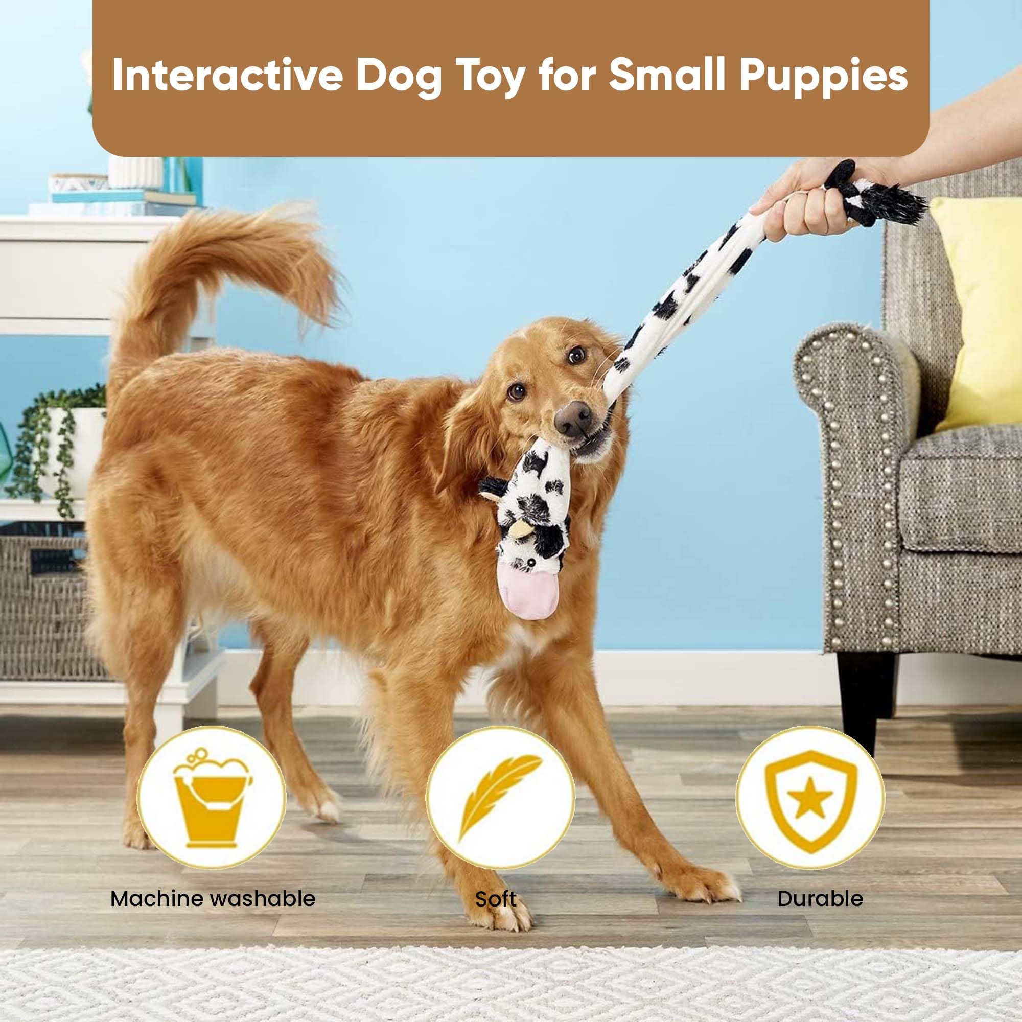 Spot Skinneeez Crinklers | Stuffless Dog Toys With Squeaker For Small Dogs | Crinkle Toy For Small Puppies | 23'' | Cow Design |